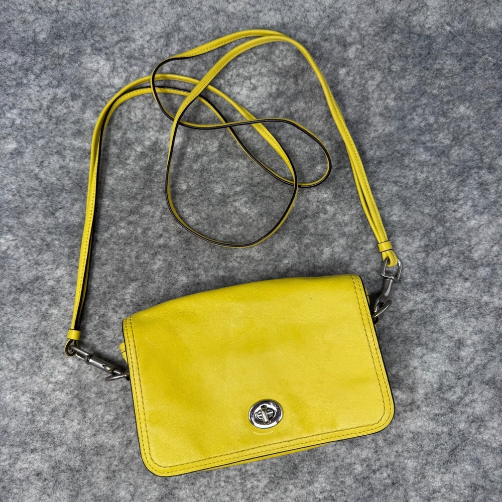 Coach 19914 Yellow Penny Leather Crossbody Bag Turnlock Flap Closure Small Mini